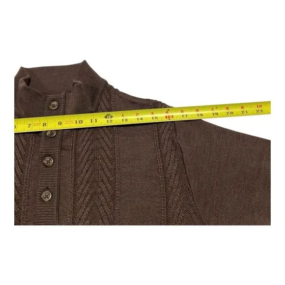 Tom James Men's CoffeeBrown Wool Blend Quarter Button Knit Sweater Sz S Made USA - Picture 5 of 13